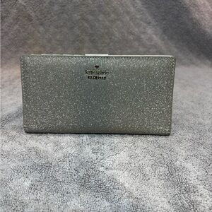 Kate Spade Shimmy Silver Glitter Large Slim Bifold Wallet Boutique Sparkle